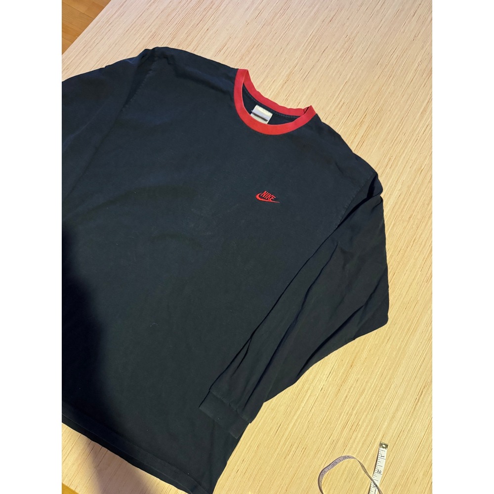Vintage Nike Long Sleeve Ringer T-Shirt Mens XL Black Red Embroidered Logo 37